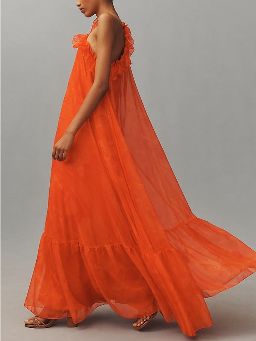 One Shoulder Rose Ruffle Maxi Dress - Picture 5 of 17